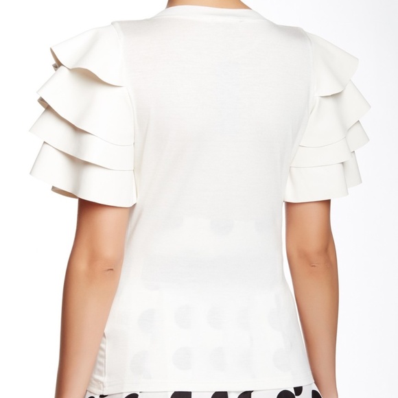 Gracia // Faux-Leather Ruffle Sleeve Tee - Picture 2 of 8
